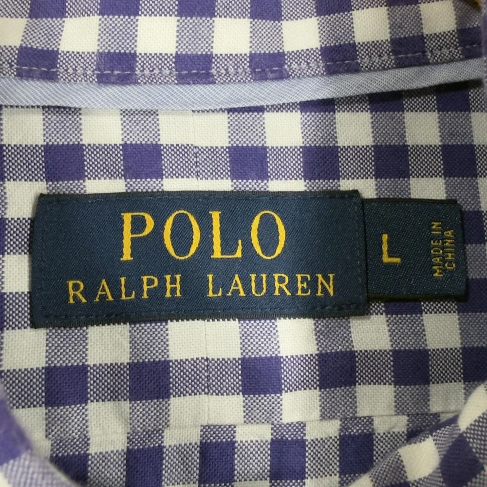 Polo Ralph Lauren Shirt Mens Large Purple Check Button‎ Down Long Sleeve Casual